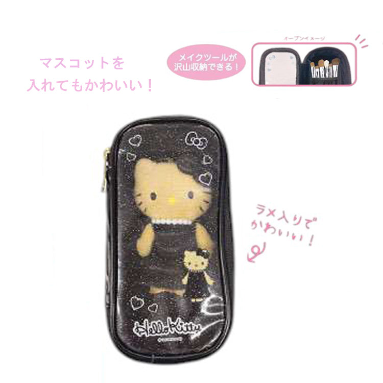 Hello Kitty black clear glitter cosmetic pouch with brush storage detail