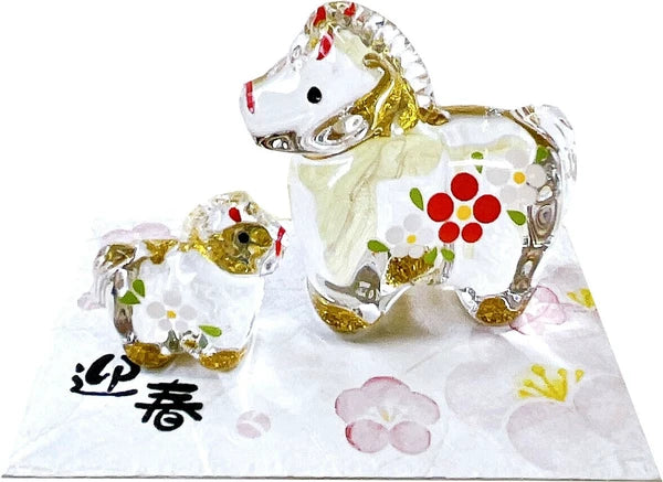 【pre-order】Horse-shaped gilded glass parent-child figurine