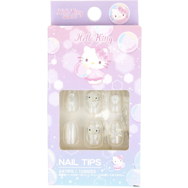 Hello Kitty clear-design press-on nail tips set, 24 pieces