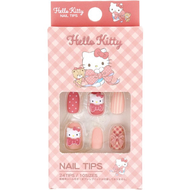 Hello Kitty check-pattern press-on nail tips set, 24 pieces