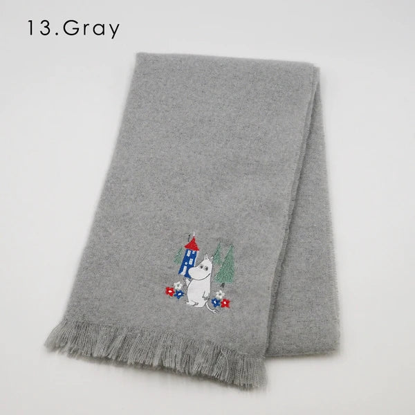 Moomin Embroidered Velour Shawl - Gray Yui mart