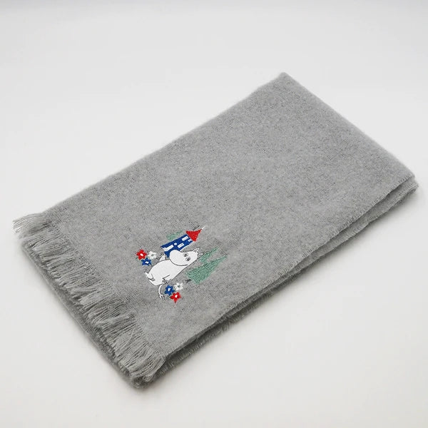Moomin Embroidered Velour Shawl - Gray Yui mart
