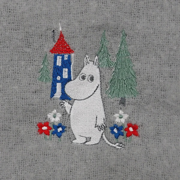 Moomin Embroidered Velour Shawl - Gray Yui mart