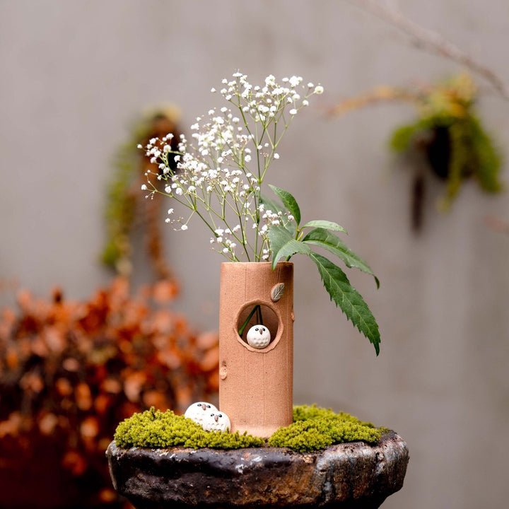 Handmade Shigaraki ware owl vase tabletop home decor detail