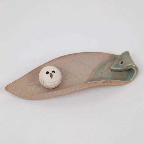 Owl-shaped incense holder, Shigaraki ware, Made in Japan, Decorative object MEIZAN