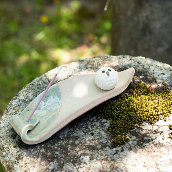 Owl-shaped incense holder, Shigaraki ware, Made in Japan, Decorative object MEIZAN