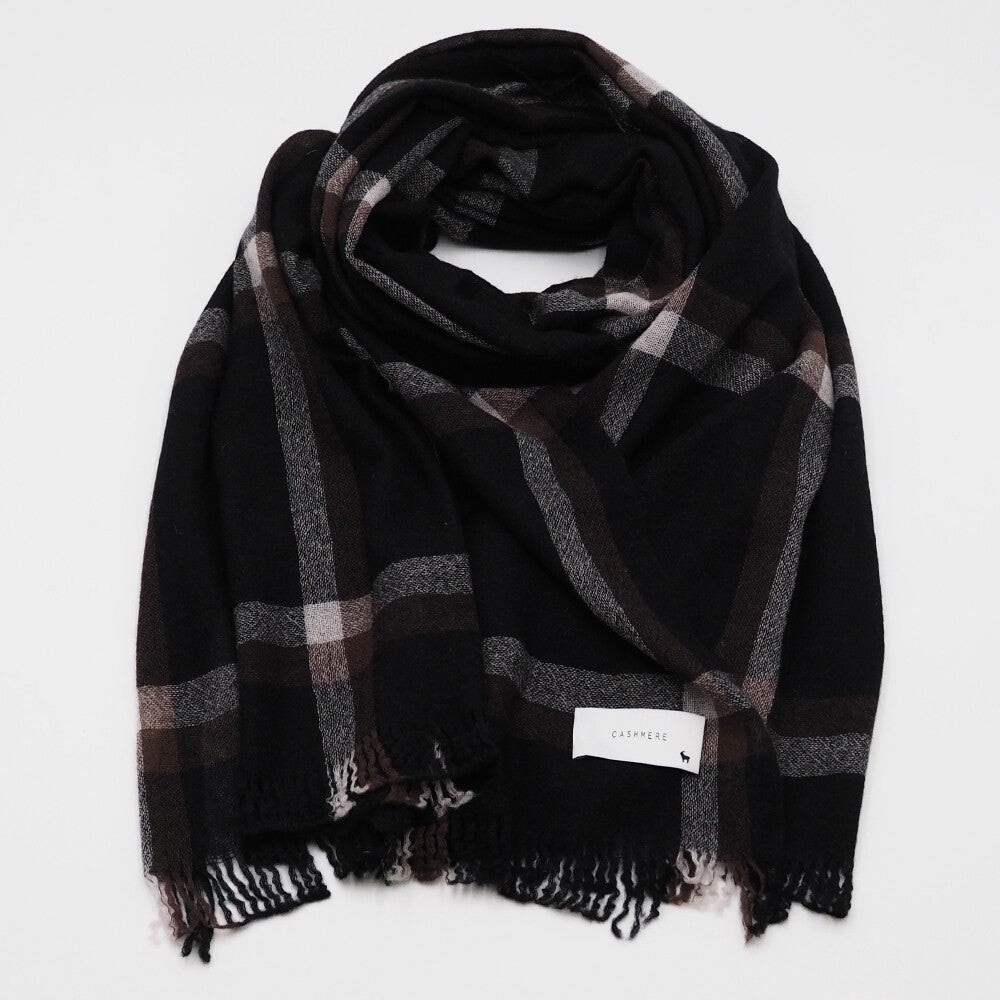 Lune jumelle lightweight cashmere line-check stole – product view 3