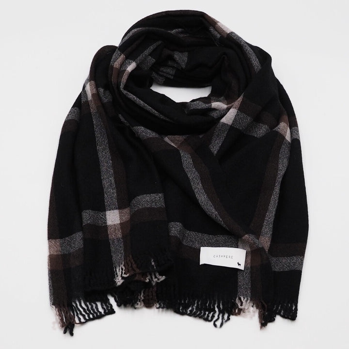 Lune jumelle lightweight cashmere line-check stole – product view 3