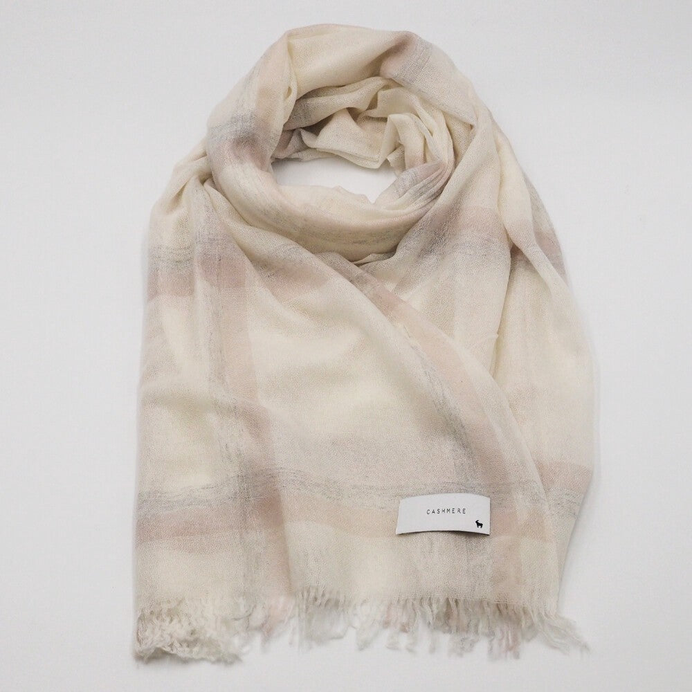 Lune jumelle lightweight cashmere line-check stole – product view 6