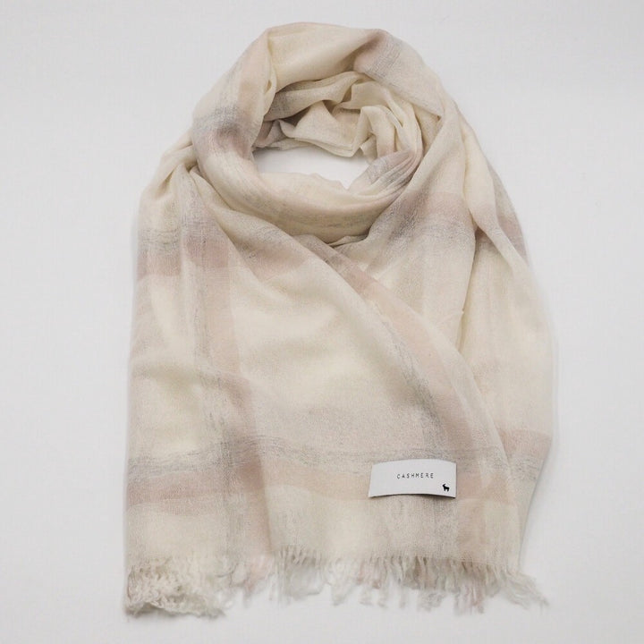 Lune jumelle lightweight cashmere line-check stole – product view 6