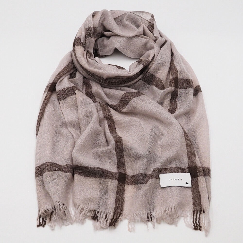 Lune jumelle lightweight cashmere line-check stole – product view 9