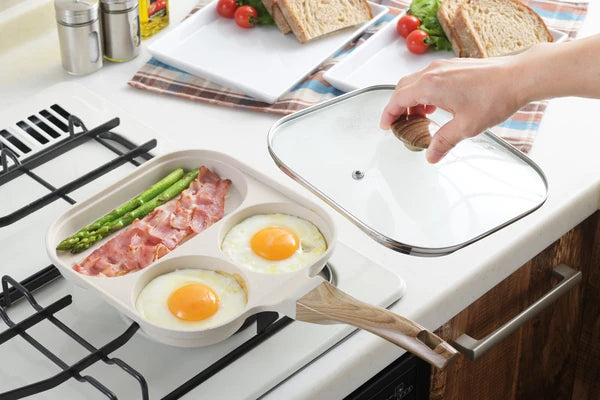 Yoshikawa Triple Divided Frying Pan with Glass Lid 22cm Yoshikawa