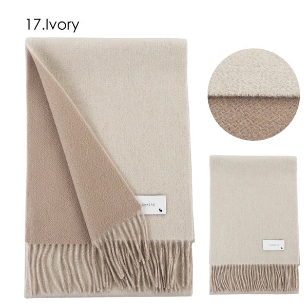 Solid color double-sided cashmere scarf, 100% cashmere，Ivory Yui mart