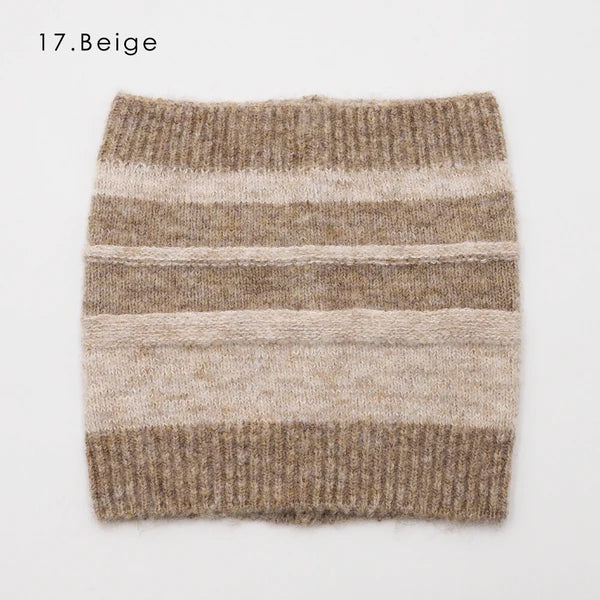 AMUKUL Striped Moisture-Wicking Wool Blend Knitted Neck Warmer,Beige Yui mart