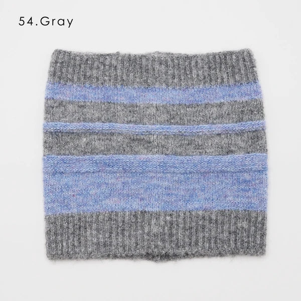 AMUKUL striped wool blend knitted neck warmer gray front view