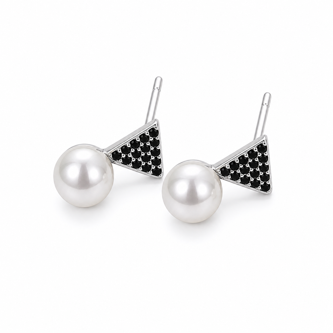 925 Sterling Silver Triangle Pearl Drop Earrings Yui mart
