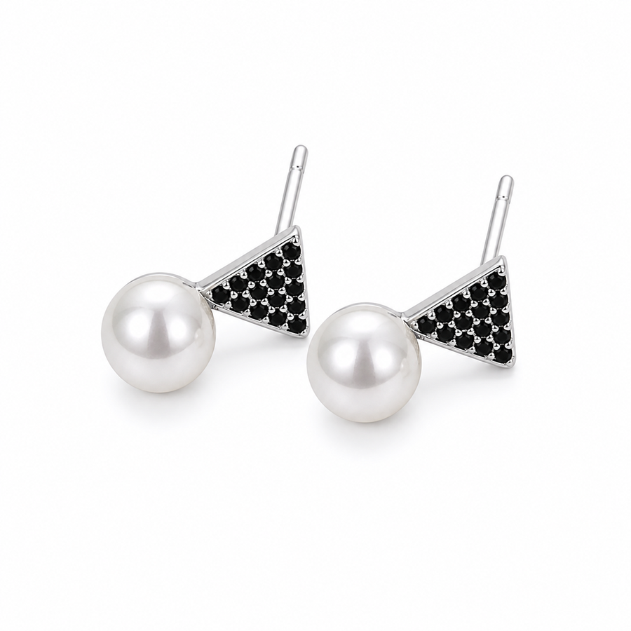 925 Sterling Silver Triangle Pearl Drop Earrings Yui mart