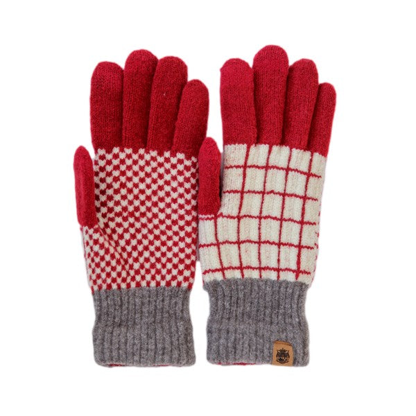 Testava made in Japan touchscreen gloves check red