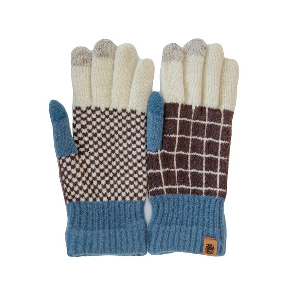 Testava made in Japan touchscreen gloves check brown