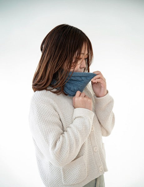 Testava knit snood neck warmer worn blue
