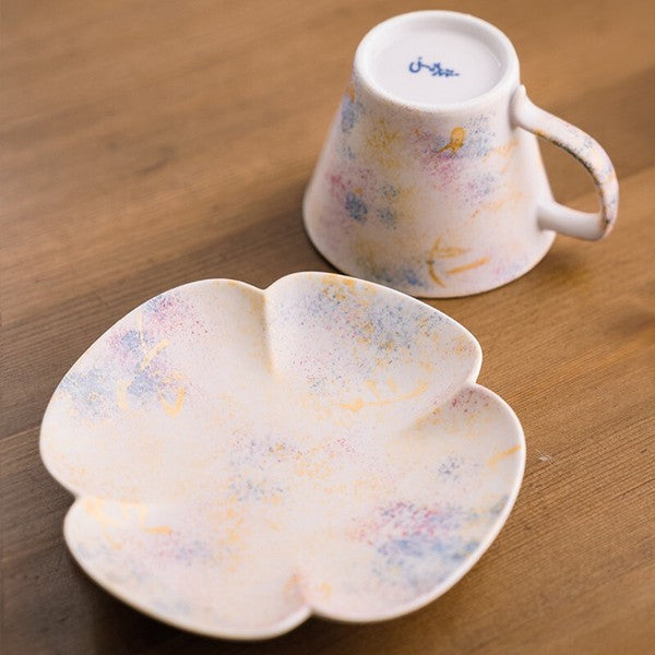 Arita Hasami Ware Nishiki Blue Pink Coffee Cup & Saucer Set Tasho Toen