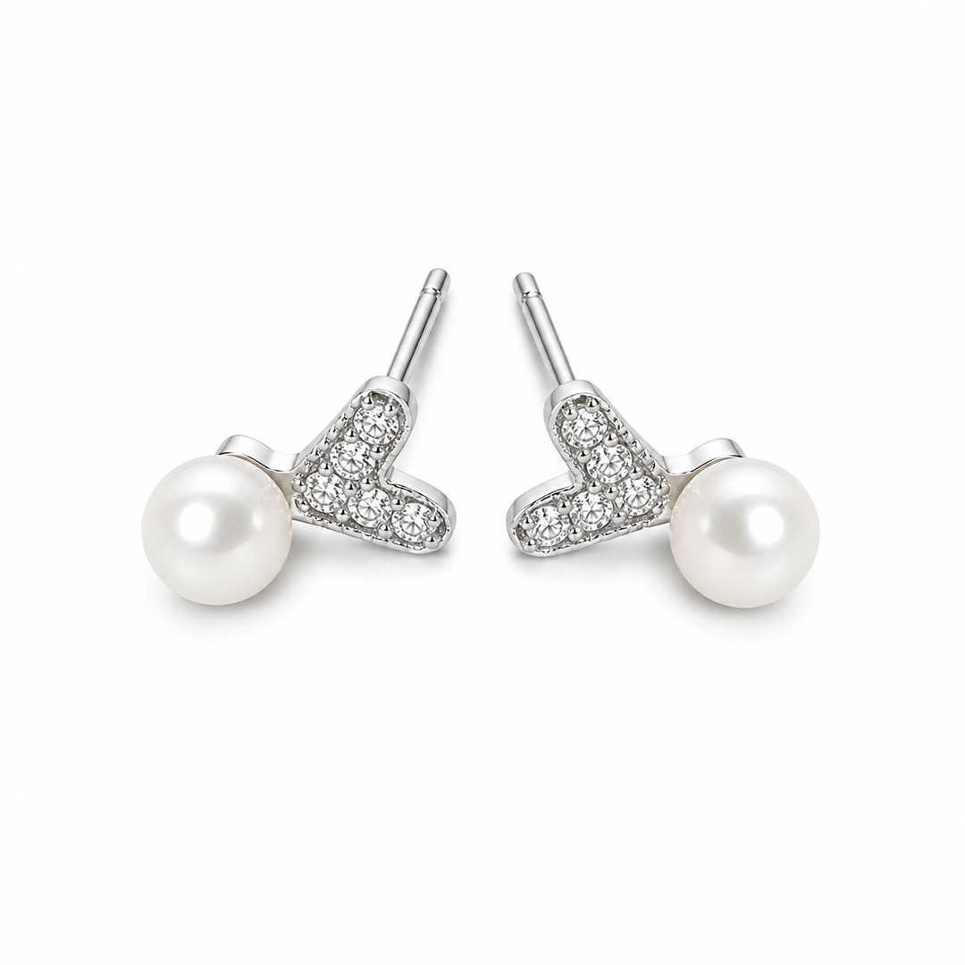 25 Sterling Silver Heart Pearl Drop Earrings Yui mart