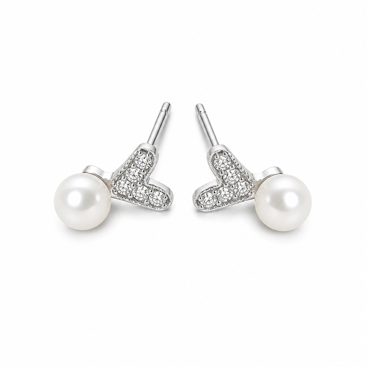 25 Sterling Silver Heart Pearl Drop Earrings Yui mart