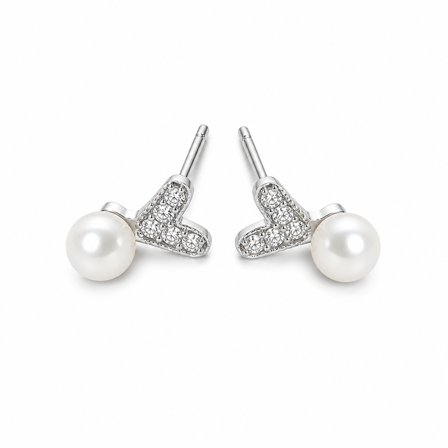 25 Sterling Silver Heart Pearl Drop Earrings Yui mart