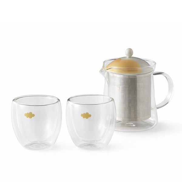 kaguyahime KINKUMO glass teapot and double wall cups set