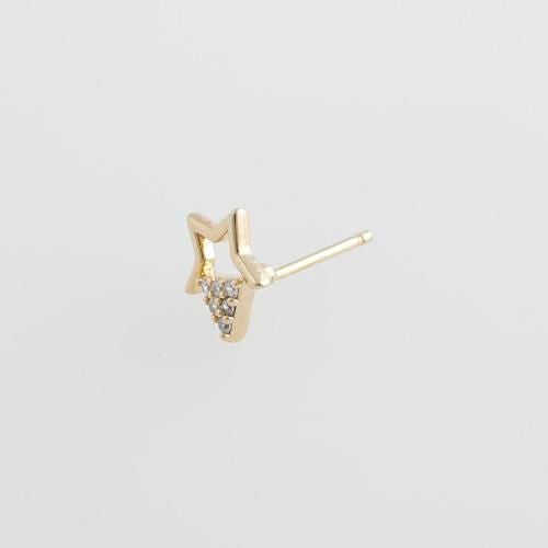 Gold star stud earring with clear glass bead accents side view