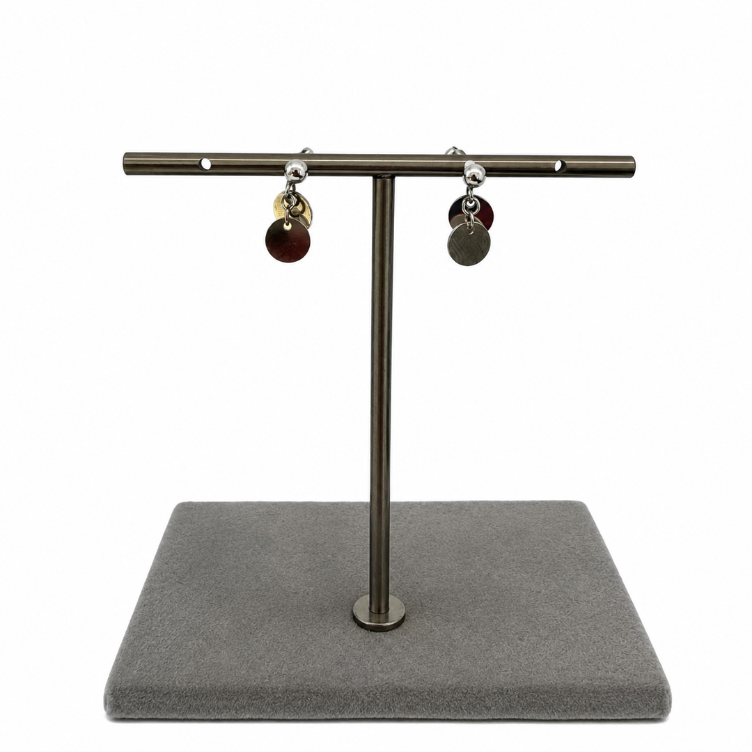 925 Sterling Silver Double Disc Drop Stud Earrings Yui mart