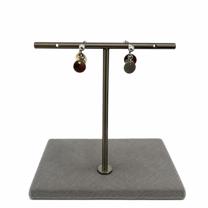 925 Sterling Silver Double Disc Drop Stud Earrings Yui mart