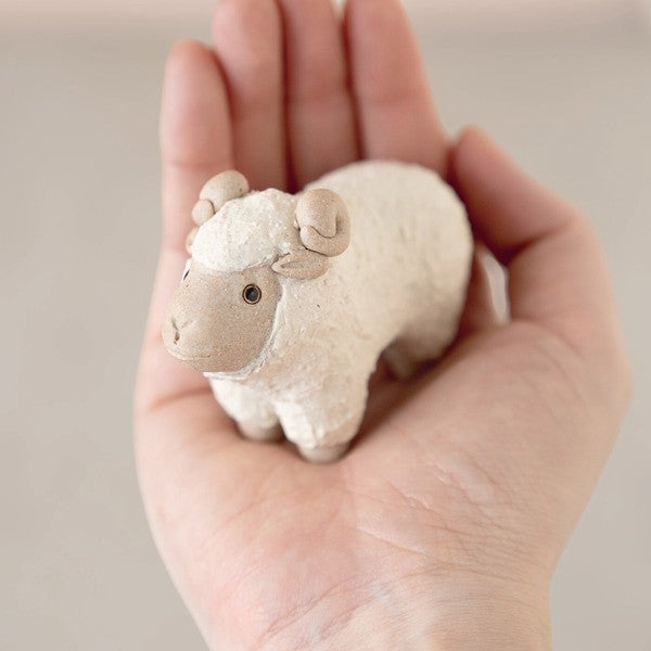 Shigaraki ware lamb pair zodiac ornament detail