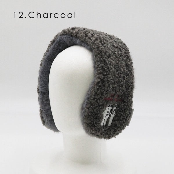 MOOMIN boa fur embroidered earmuffs charcoal color