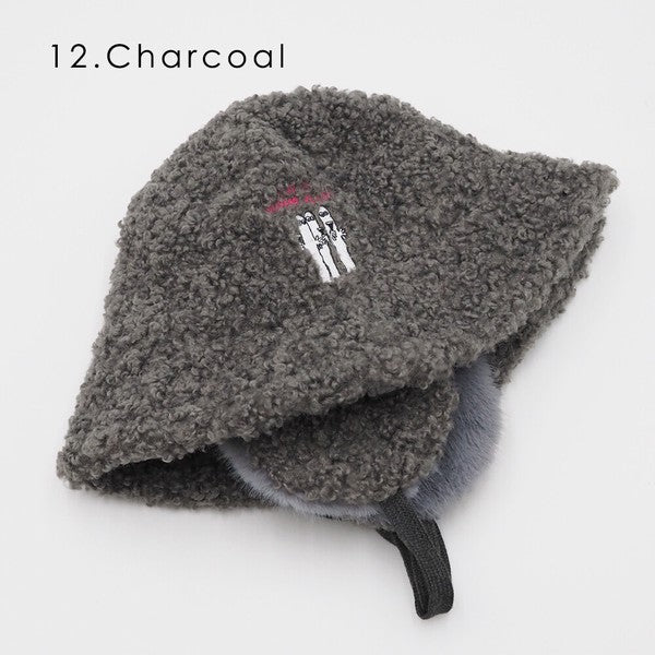 MOOMIN boa fur bucket hat charcoal color folded detail