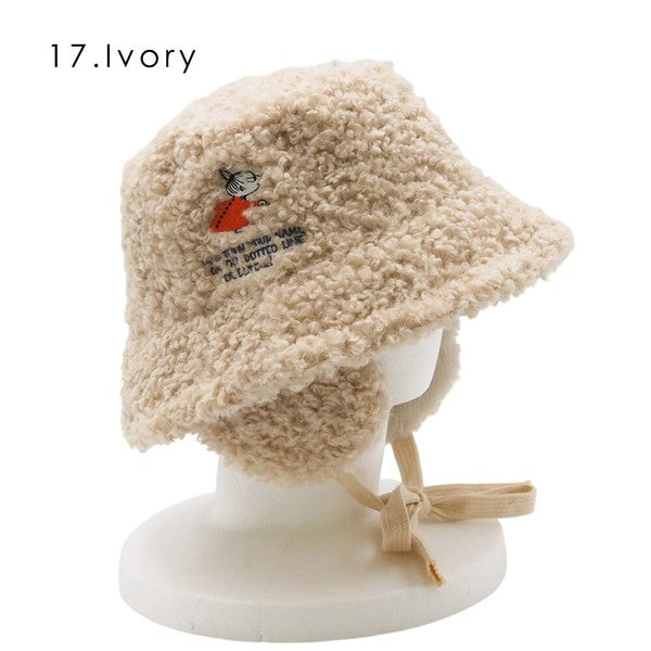 MOOMIN boa fur bucket hat ivory color front view