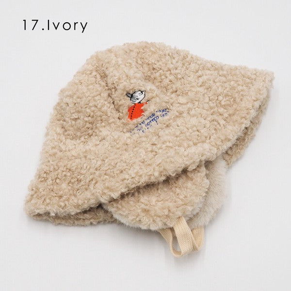 MOOMIN boa fur bucket hat ivory color folded detail