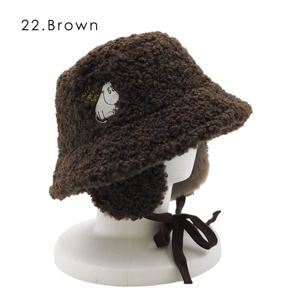 MOOMIN boa fur bucket hat brown color front view