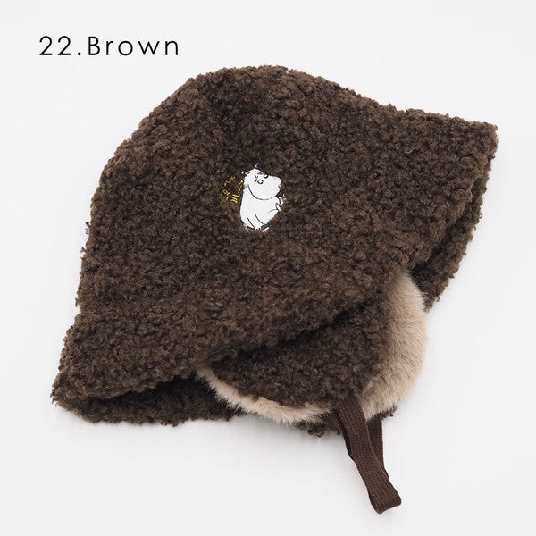 MOOMIN boa fur bucket hat brown color folded detail