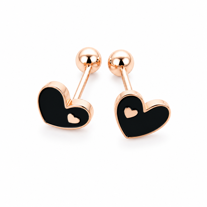 925 Sterling Silver Black Heart Stud Earrings Yui mart