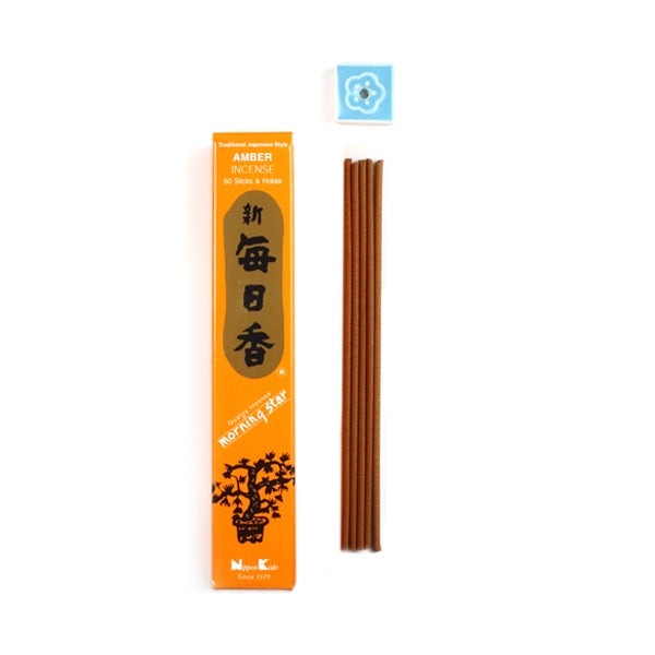 Nippon Kodo Morning Star Amber Japanese incense 50 sticks with holder