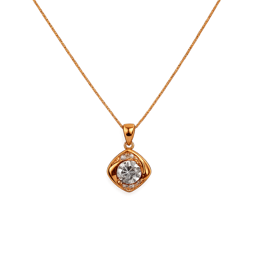 925 Sterling Silver Rose Gold-Plated Square Halo CZ Pendant Necklace Yui mart