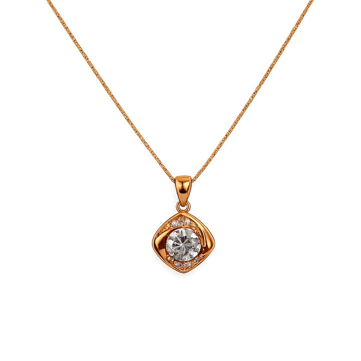 925 Sterling Silver Rose Gold-Plated Square Halo CZ Pendant Necklace Yui mart