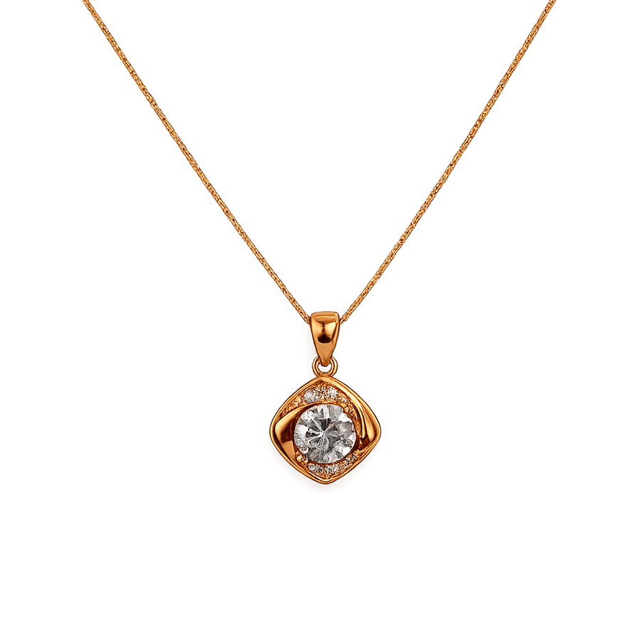 925 Sterling Silver Rose Gold-Plated Square Halo CZ Pendant Necklace Yui mart