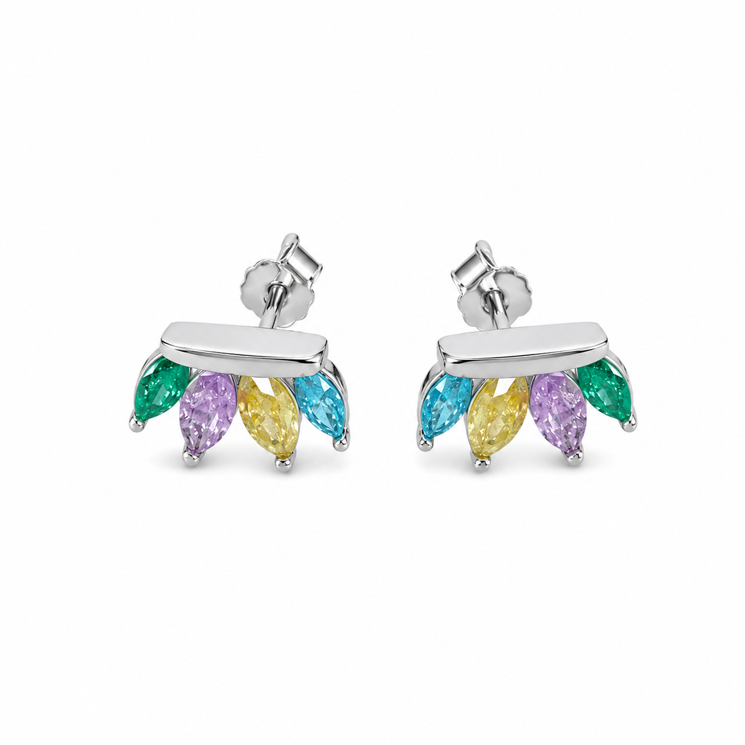 925 Sterling Silver Rainbow Marquise Crystal Fan Stud Earrings Yui mart
