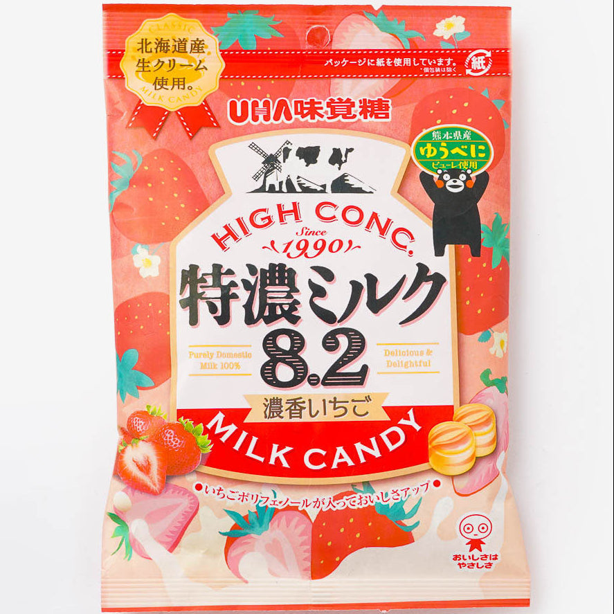 UHA Mikakuto Tokuno Milk 8.2 Strawberry Milk Candy 75g Japanese package