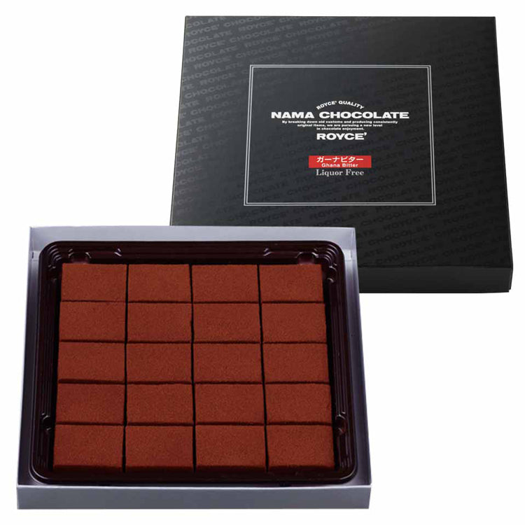 ROYCE Nama Chocolate Ghana Bitter package and chocolate detail