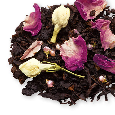 LUPICIA YUME flavored black tea loose leaf blend with rose petals and jasmine flowers