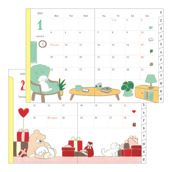 MIDORI Dog A6 Planner colorful interior illustration