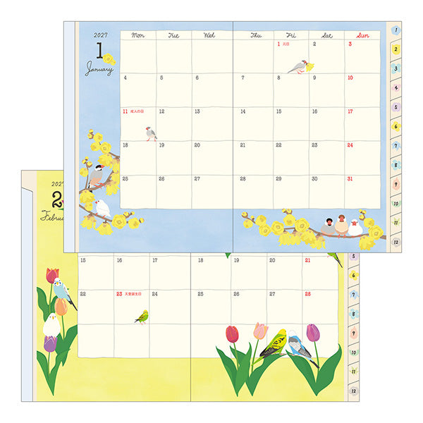 MIDORI Bird A6 Planner colorful interior illustration